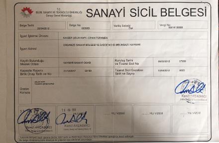 SANAYİ SİCİL BELGESİ